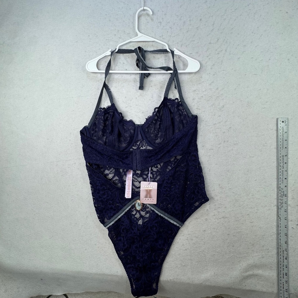 Savage X Fenty Bodysuit Women Plus 3X lingerie Navy Blue Floral Lace Sexy - Picture 12 of 14